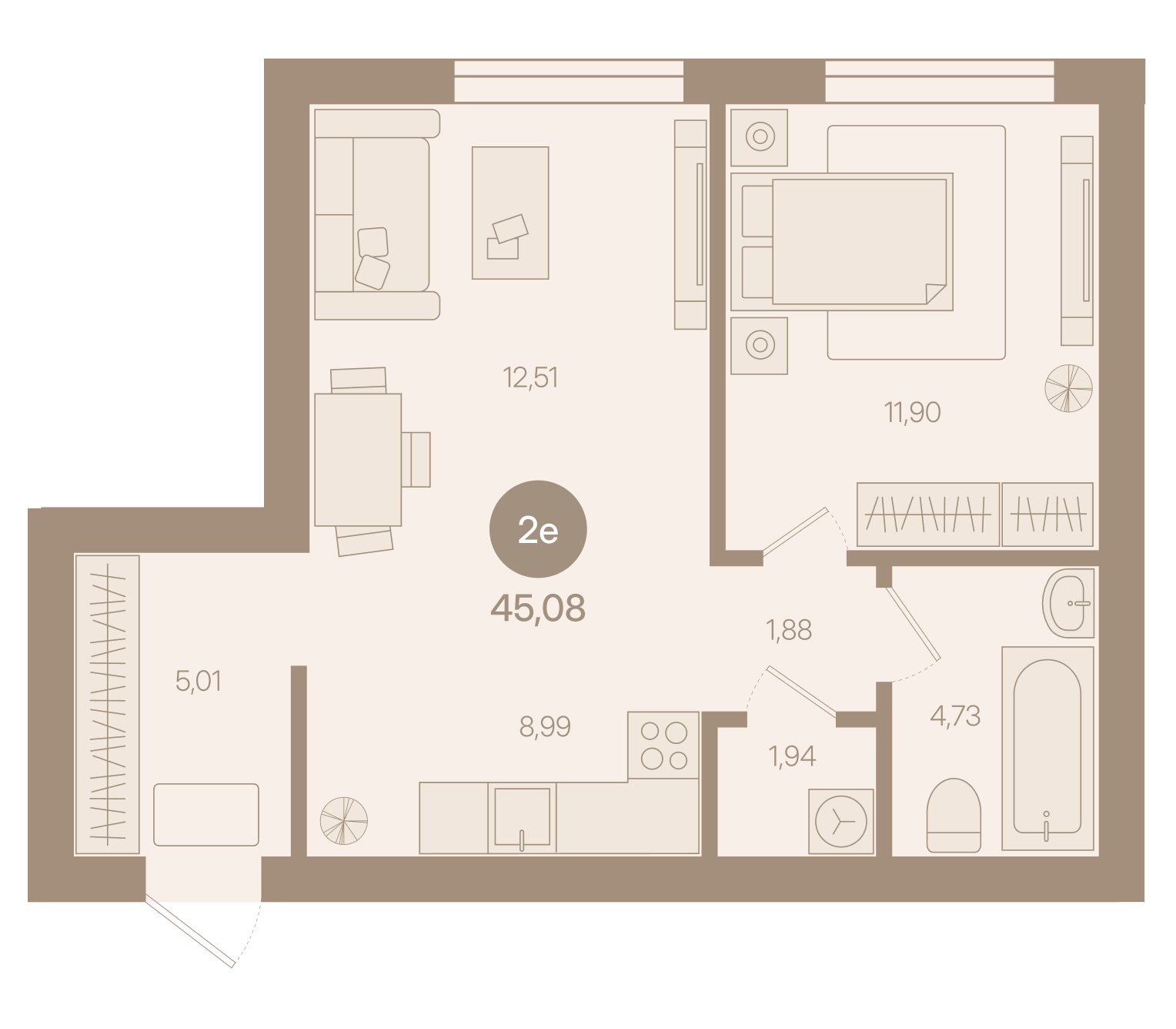 Евро 2 · 45,08 м²