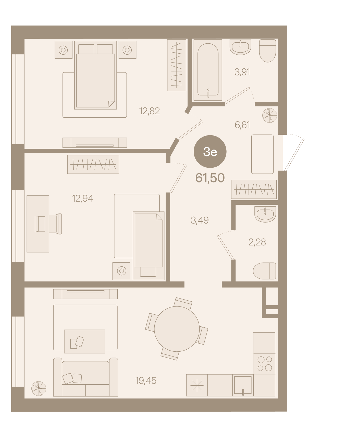 Евро 3 · 61,5 м²